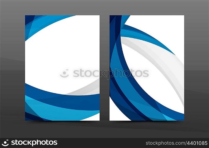 Blue wave annual report cover template. Brochure, flyer template layout, leaflet abstract background, A4 size page