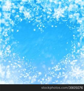 blue winter background with heart and snowflakes