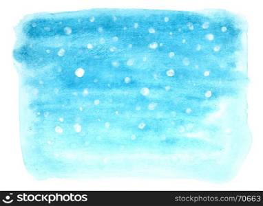 Blue winter watercolor background with falling snow