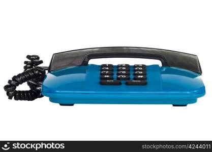 blue wired telephone isolated on a white background