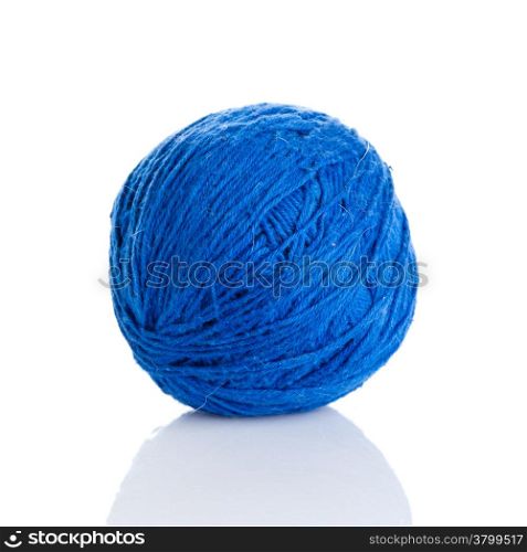 Blue wool yarn ball isolated on white