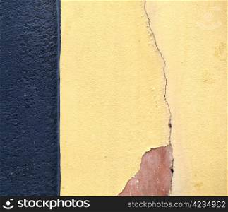Blue yellow red wall with crack background