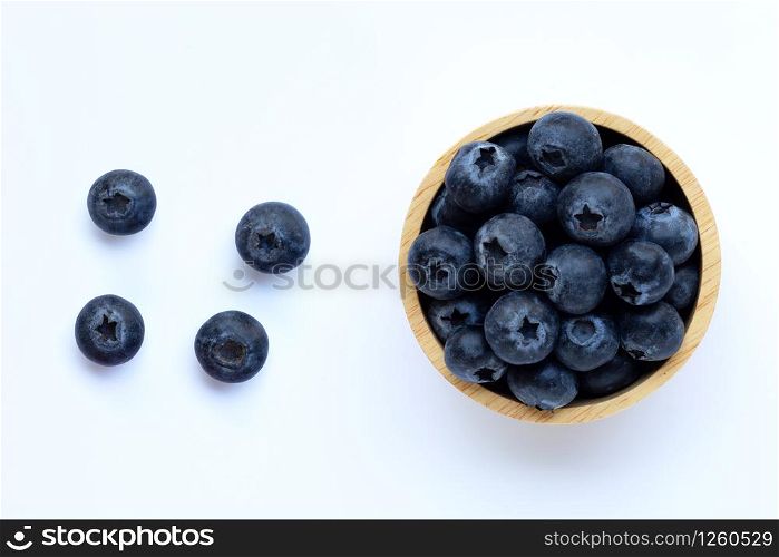 Blueberries on white background. Top view