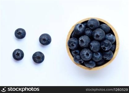 Blueberries on white background. Top view