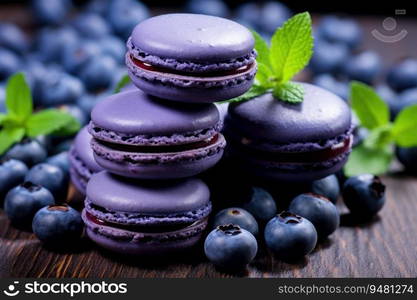 Blueberries with macaroons. Generative AI