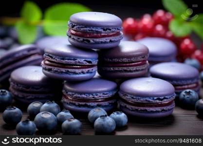 Blueberries with macaroons. Generative AI