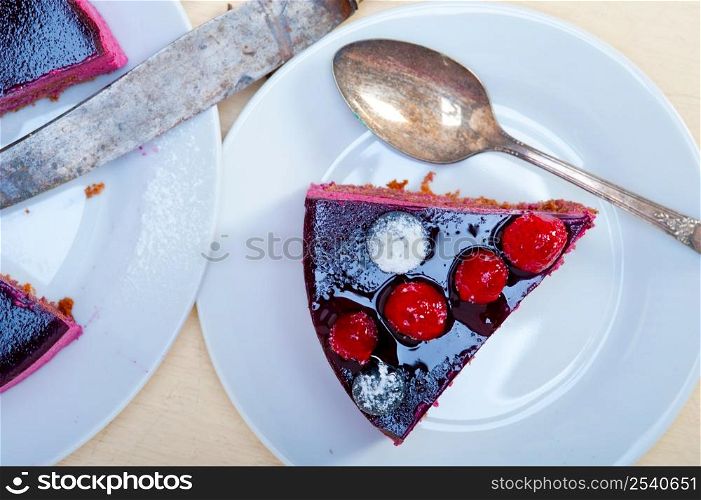 blueberry and raspberry cake mousse dessert with spice
