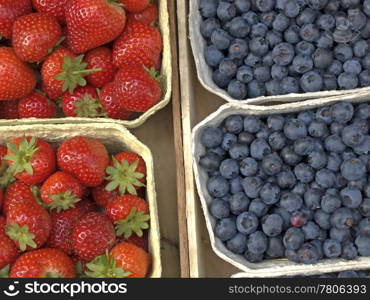 blueberry and strawberry at a street sale. blueberry and strawberry