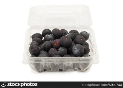 blueberry in plastic package isolated on white background with clipping path and soft shadow