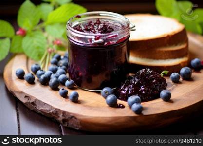 Blueberry jam with fresh fruit. Generative AI