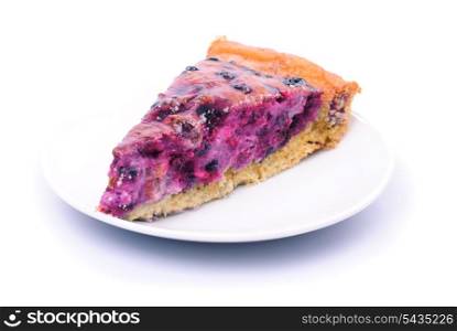 Blueberry pie on white plate, isolated