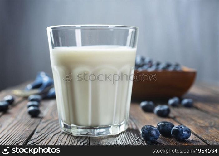 Blueberry yogurt in a glass