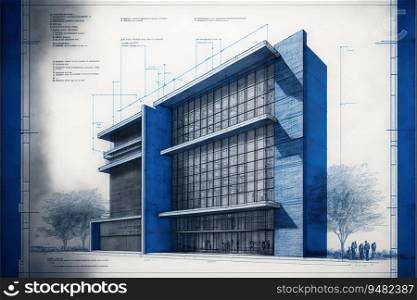 Blueprint drawing of the super modern facade of the building. created by AI	