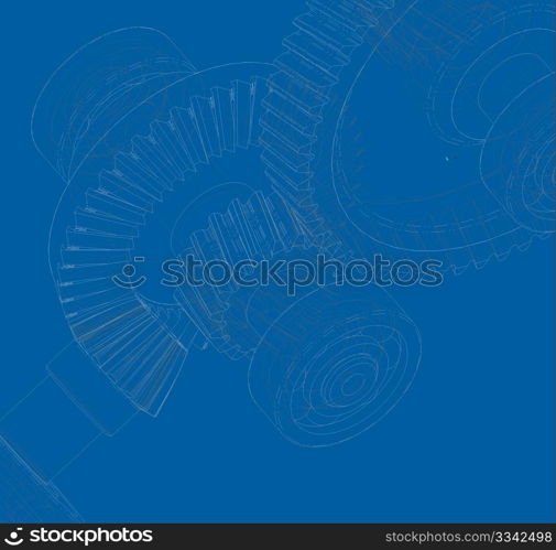 Blueprint of mechanism concept 3d view of a gear