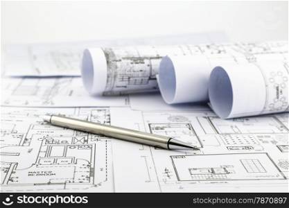 blueprints and pen, business concepts and ideas