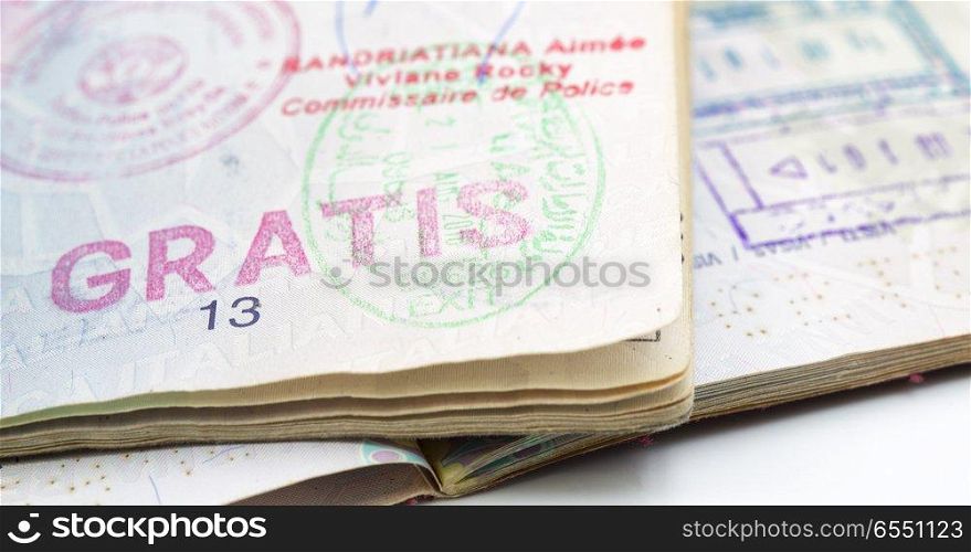 blur and passport in the white background like concept of travel and freedom lots of visa