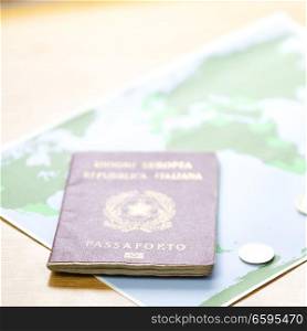 blur and passport in the world map background like concept of travel   in a table
