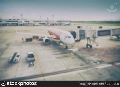 Blur background aircraft and loading unloading area, airport