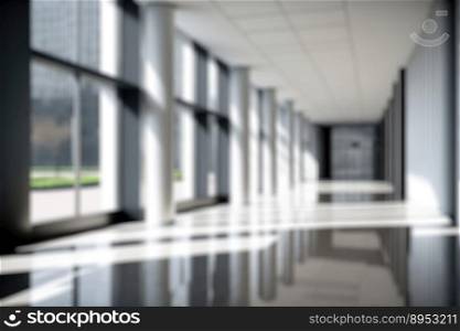 Blur background of empty entrance hall of modern public station or large convention center lobby . Contemporary beautiful office hallway with bright and clean composition. Blur background of empty entrance hall of modern public station or large convention center lobby