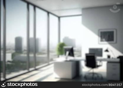 Blur background of empty modern office background in city center . Workspace interior design . Clean and bright office gallery background. Blur background of empty modern office background in city center . Workspace interior design .