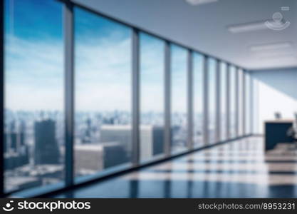 Blur background of empty modern office background in city center . Workspace interior design . Clean and bright office gallery background. Blur background of empty modern office background in city center . Workspace interior design .