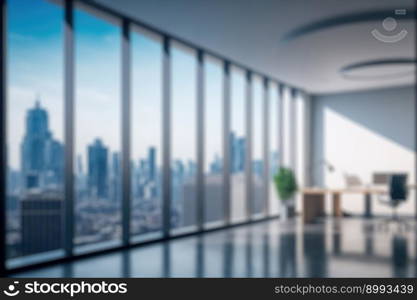 Blur background of empty modern office background in city center . Workspace interior design . Clean and bright office gallery background. Blur background of empty modern office background in city center . Workspace interior design .