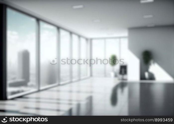 Blur background of empty modern office background in city center . Workspace interior design . Clean and bright office gallery background. Blur background of empty modern office background in city center . Workspace interior design .