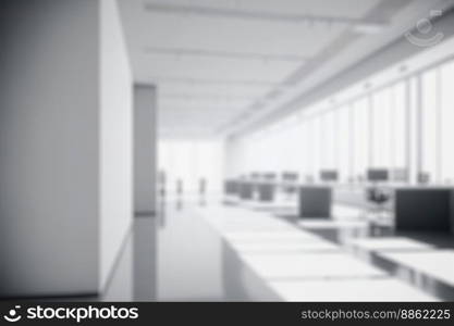 Blur background of empty modern office background . Workspace interior design white color . Clean and bright office gallery background. Blur background of empty modern office background . Workspace interior design white color .