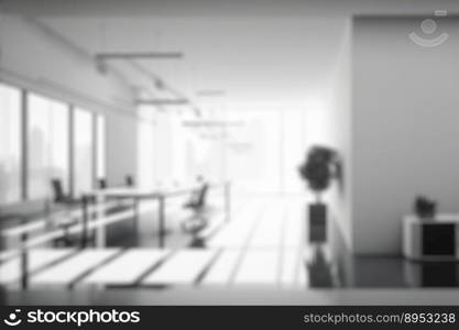 Blur background of empty modern office background . Workspace interior design white color . Clean and bright office gallery background. Blur background of empty modern office background . Workspace interior design white color .