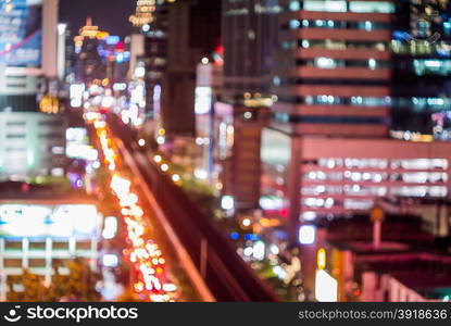 Blur bokeh background of city at night,Bangkok Thailand