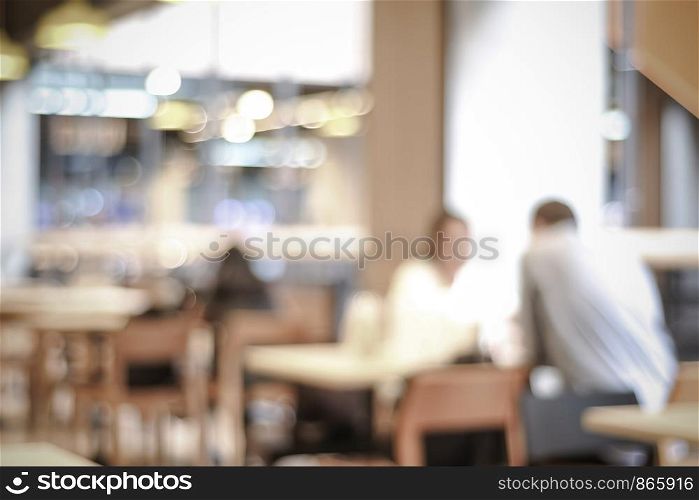 Blur cafe with bokeh light background, food and drink concept