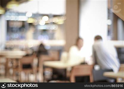 Blur cafe with bokeh light background, food and drink concept