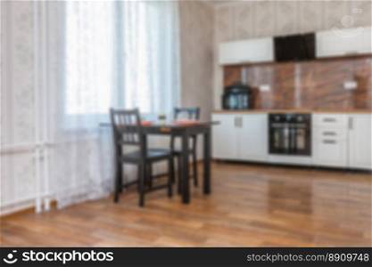 Blur image of modern Kitchen Room interior. Kitchen Room background.  Kitchen Room background