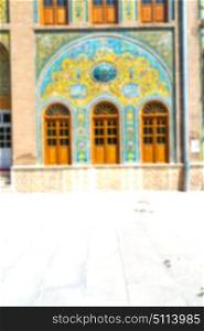 blur in iran antique palace golestan gate and garden old eritage and historical place