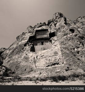 blur in iran near persepolis the old ruins historical destination monuments and mountain