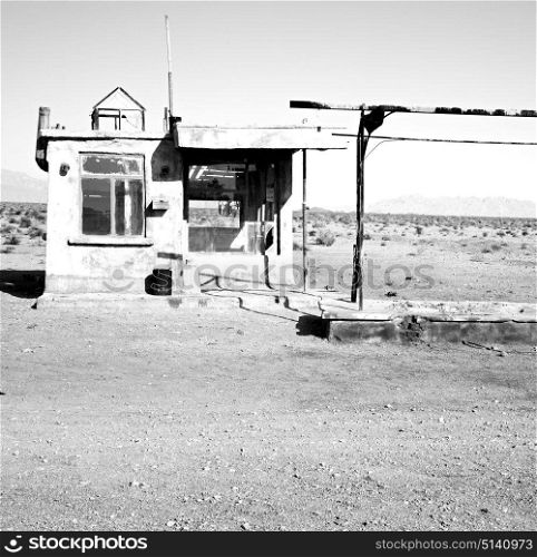 blur in iran old gas station the desert mountain background and nobody