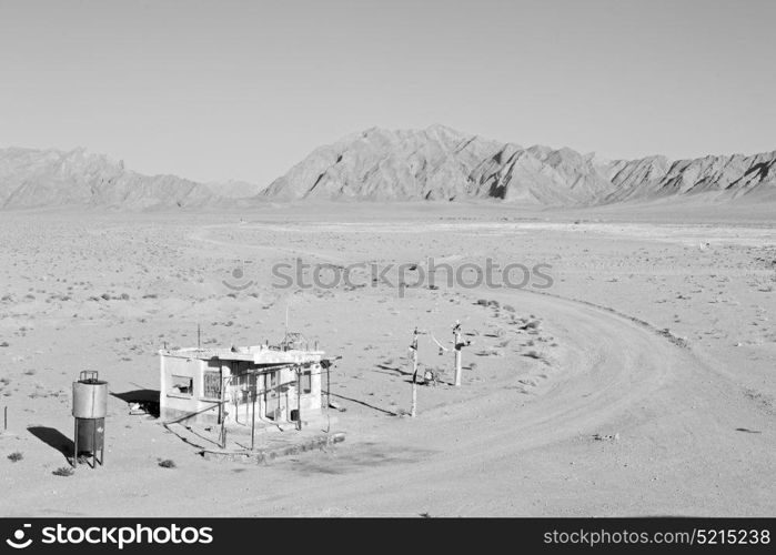 blur in iran old gas station the desert mountain background and nobody