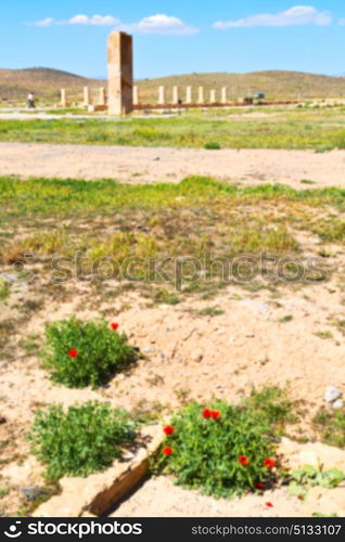 blur in iran pasargad the old construction temple and grave column blur