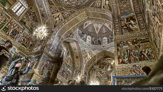 blur in iran the old cathedral and traditional gold wall painted