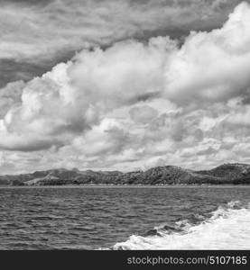 blur in philippines a view from boat and the pacific ocean mountain background