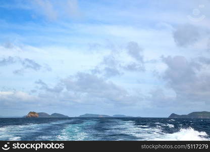 blur in philippines a view from boat and the pacific ocean mountain background