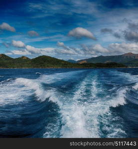 blur in philippines a view from boat and the pacific ocean mountain background