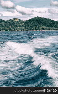 blur in philippines a view from boat and the pacific ocean mountain background