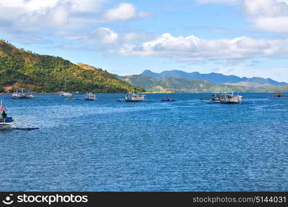 blur in philippines a view from boat and the pacific ocean mountain background