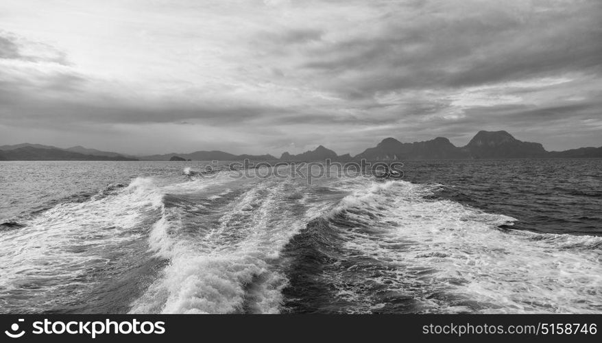 blur in philippines a view from boat and the pacific ocean mountain background