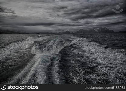 blur in philippines a view from boat and the pacific ocean mountain background