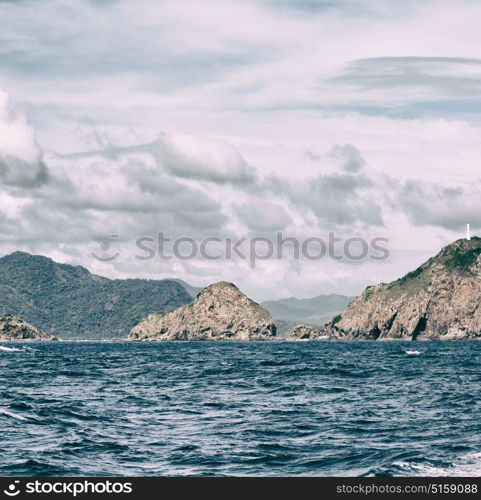 blur in philippines a view from boat and the pacific ocean mountain background