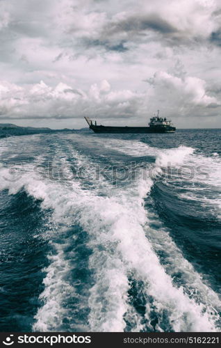 blur in philippines a view from boat and the pacific ocean mountain background