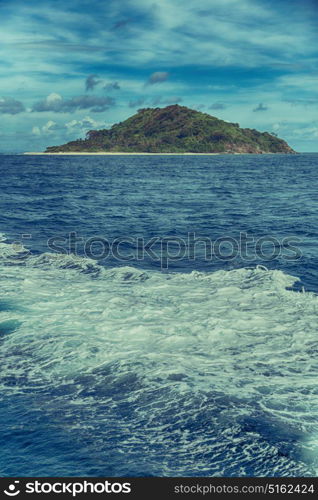 blur in philippines a view from boat and the pacific ocean mountain background