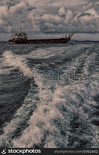 blur in philippines a view from boat and the pacific ocean mountain background